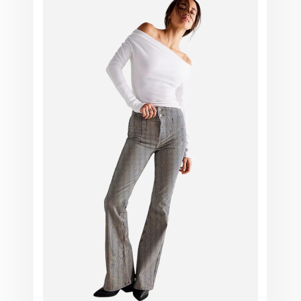 NWOT We The Free Jayde High Rise Flare in Train Car Stripe